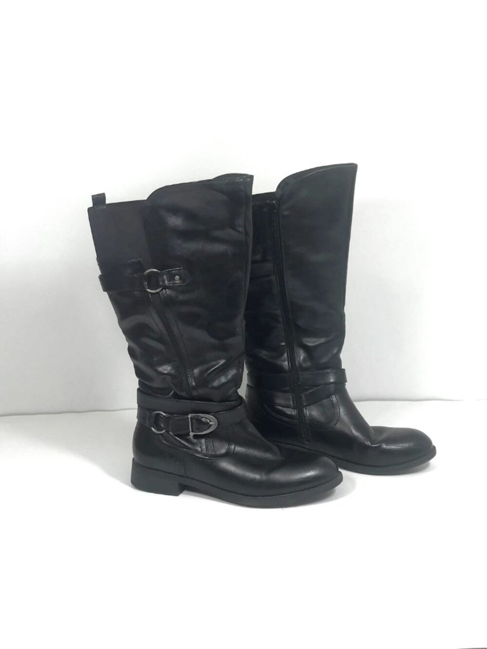 Sophia Taylor Tall Moto Boots Buckle Zip Black Women Size 8.5
